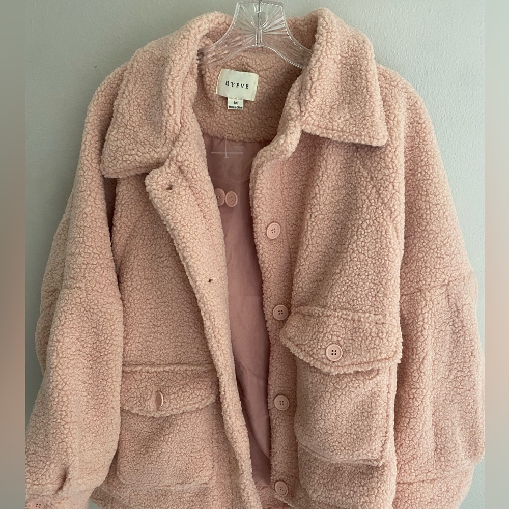 NEW SLOUCHY BLUSH PINK SHERPA JACKET MEDIUM